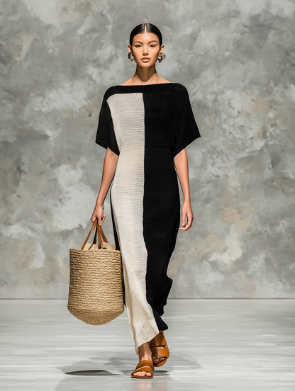 Women's Boat Neck Short Sleeve Knit Maxi Dress