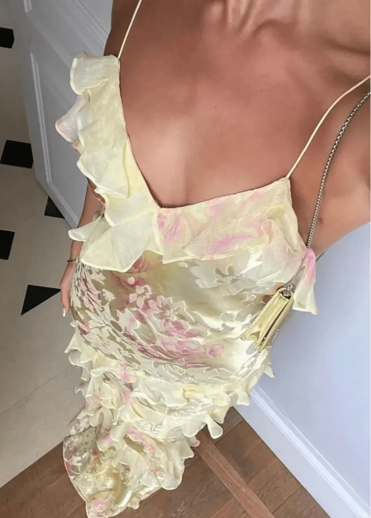 Saige | Botanical Print Ruffle Open Back Spring Maxi Dress
