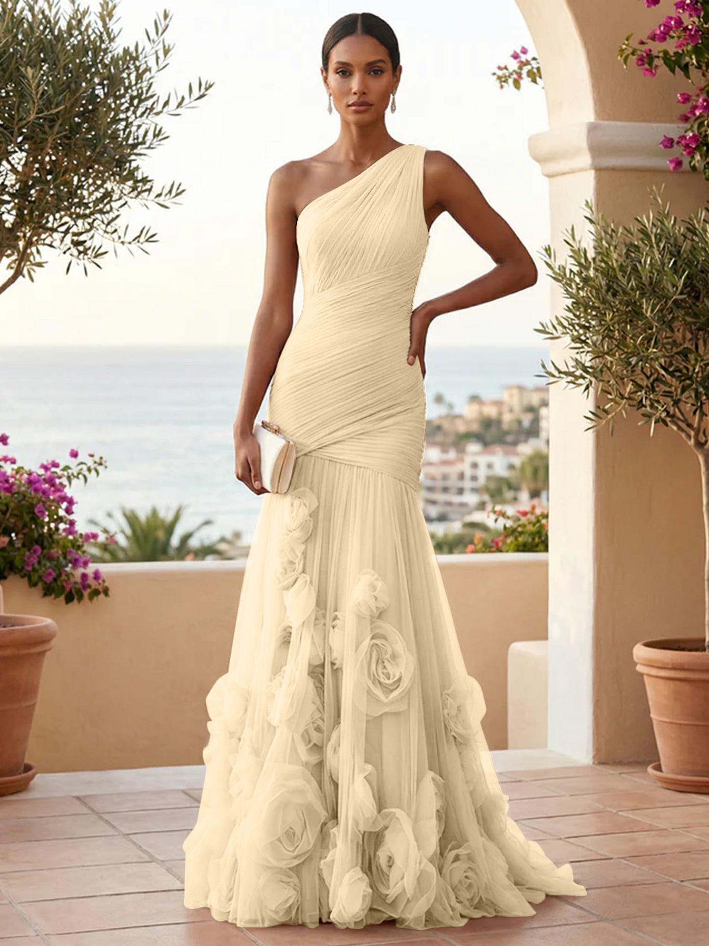 Eden | One Shoulder Floral Tulle Mermaid Bridesmaid Dress