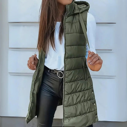 Raine | Women's Sleeveless Hooded Longline Puffer Vest