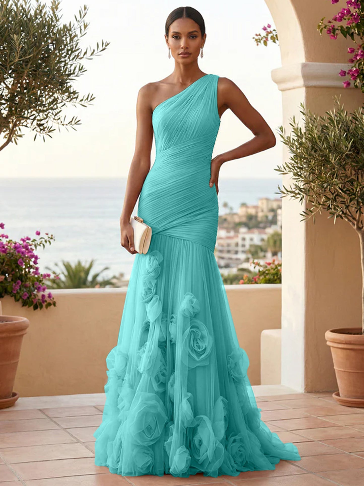 Eden | One Shoulder Floral Tulle Mermaid Bridesmaid Dress