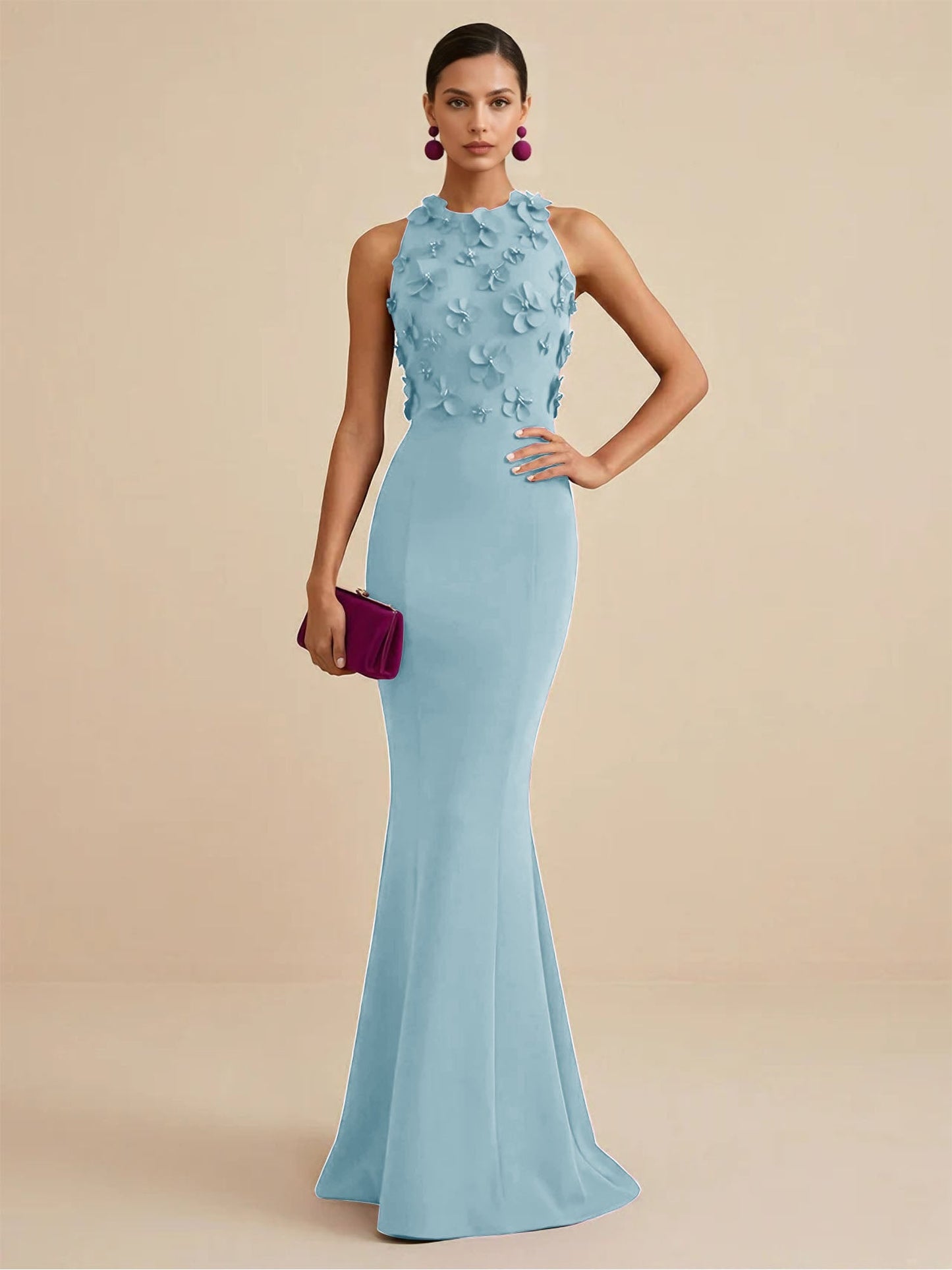 Fucia | High Neck Floral Mermaid Formal Bridesmaid Dress