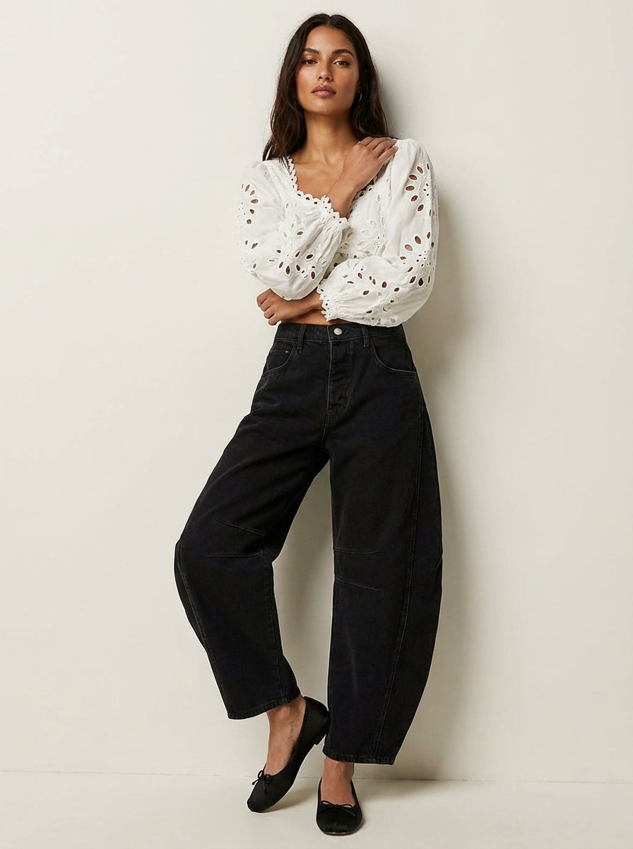 Maren | Washed Brown Barrel Leg Baggy Jeans
