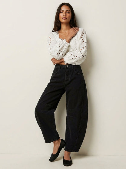Maren | Washed Brown Barrel Leg Baggy Jeans