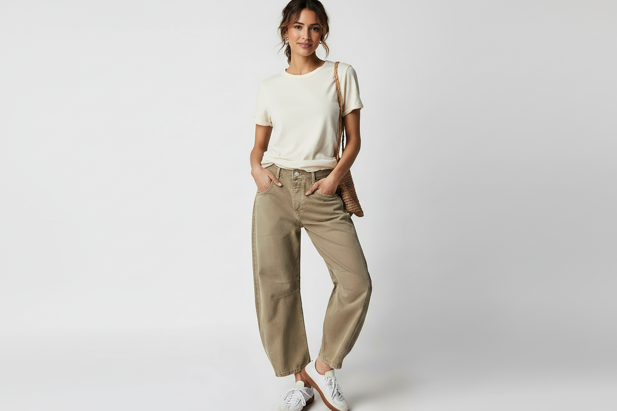 Maren | Washed Brown Barrel Leg Baggy Jeans