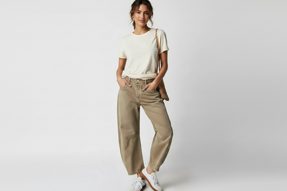 Maren | Washed Brown Barrel Leg Baggy Jeans