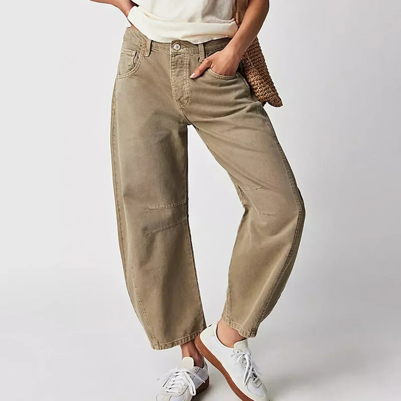 Maren | Washed Brown Barrel Leg Baggy Jeans