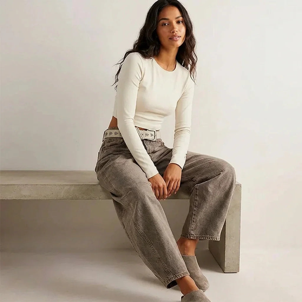 Maren | Washed Brown Barrel Leg Baggy Jeans