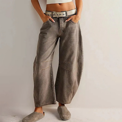 Maren | Washed Brown Barrel Leg Baggy Jeans