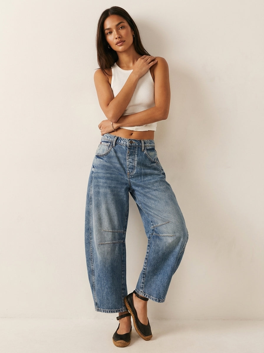 Maren | Washed Brown Barrel Leg Baggy Jeans