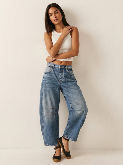 Maren | Washed Brown Barrel Leg Baggy Jeans