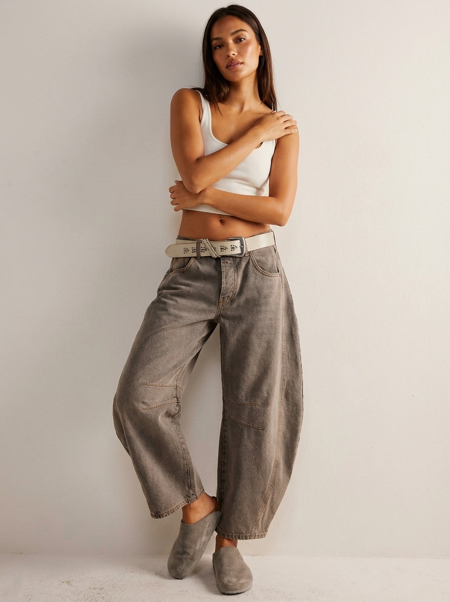 Maren | Washed Brown Barrel Leg Baggy Jeans