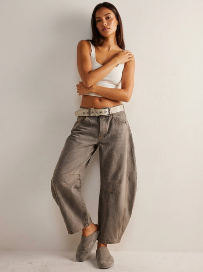 Maren | Washed Brown Barrel Leg Baggy Jeans