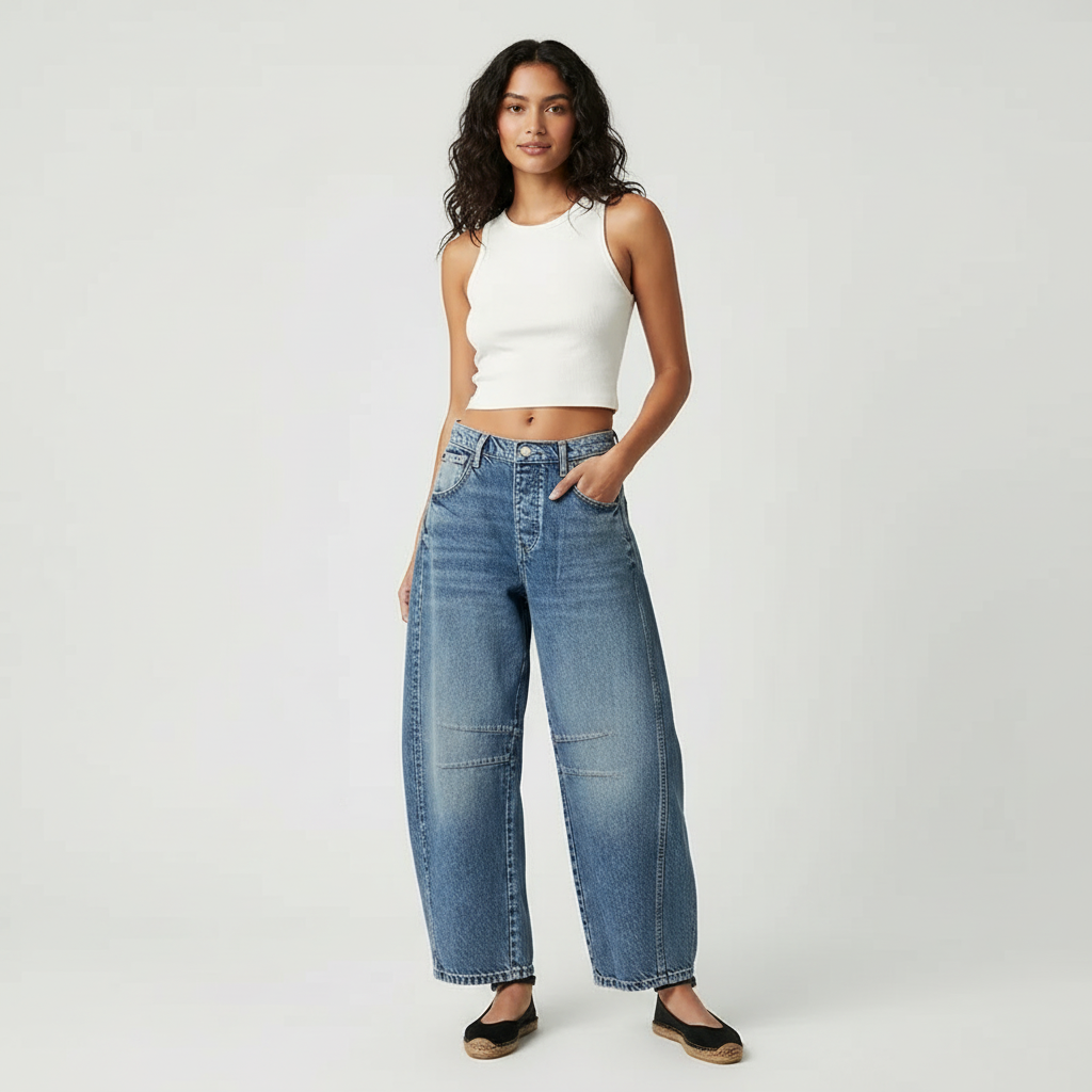 Maren | Washed Brown Barrel Leg Baggy Jeans