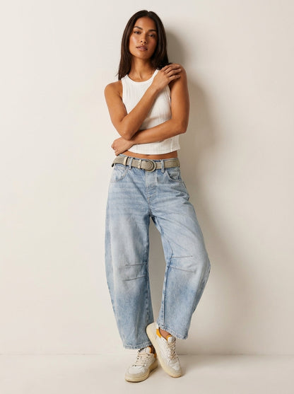 Maren | Washed Brown Barrel Leg Baggy Jeans