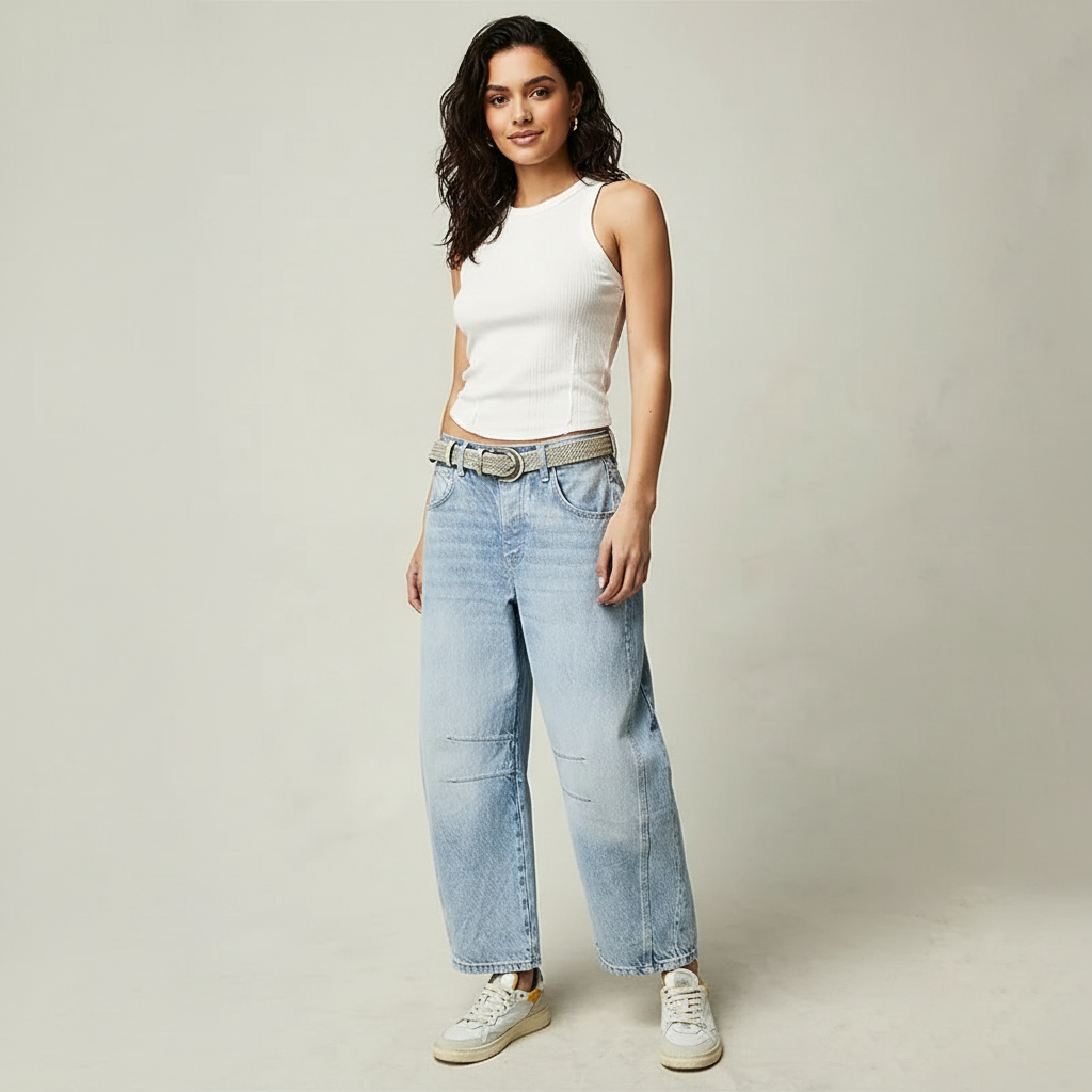 Maren | Washed Brown Barrel Leg Baggy Jeans