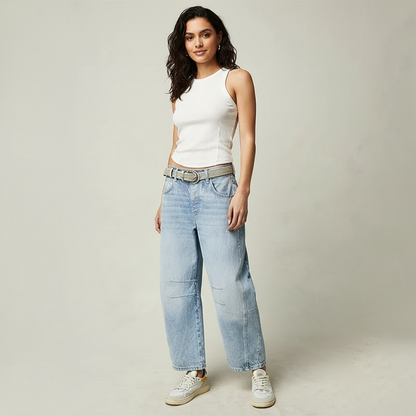 Maren | Washed Brown Barrel Leg Baggy Jeans