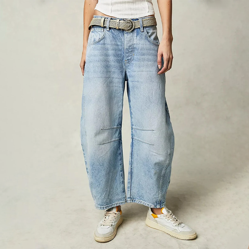 Maren | Washed Brown Barrel Leg Baggy Jeans