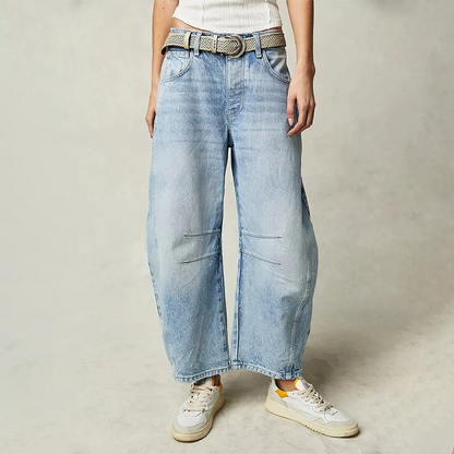 Maren | Washed Brown Barrel Leg Baggy Jeans