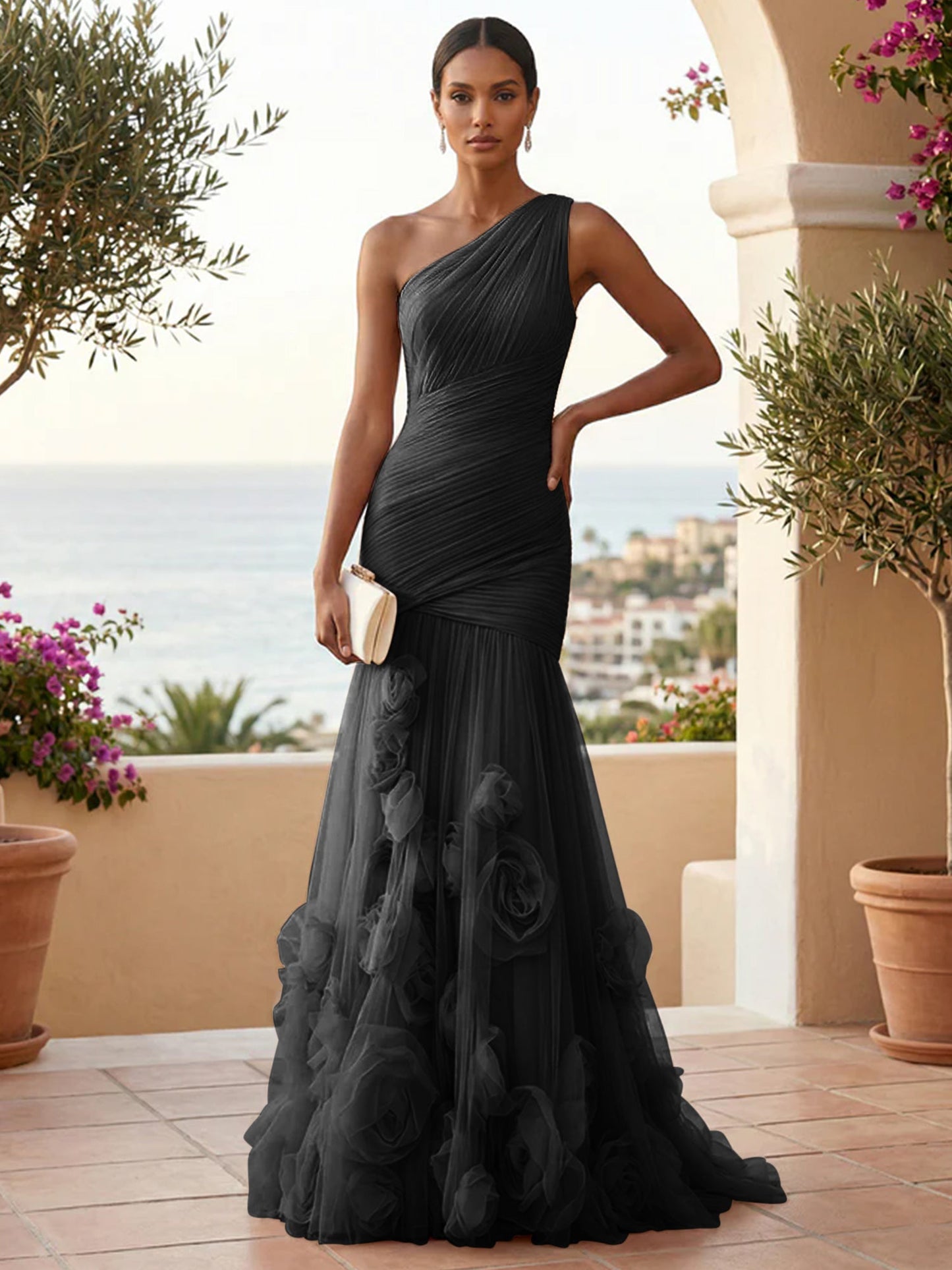 Eden | One Shoulder Floral Tulle Mermaid Bridesmaid Dress