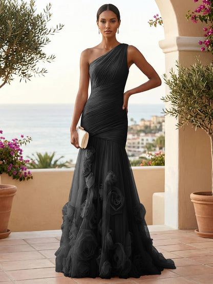Eden | One Shoulder Floral Tulle Mermaid Bridesmaid Dress
