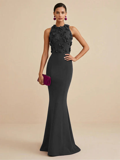 Fucia | High Neck Floral Mermaid Formal Bridesmaid Dress