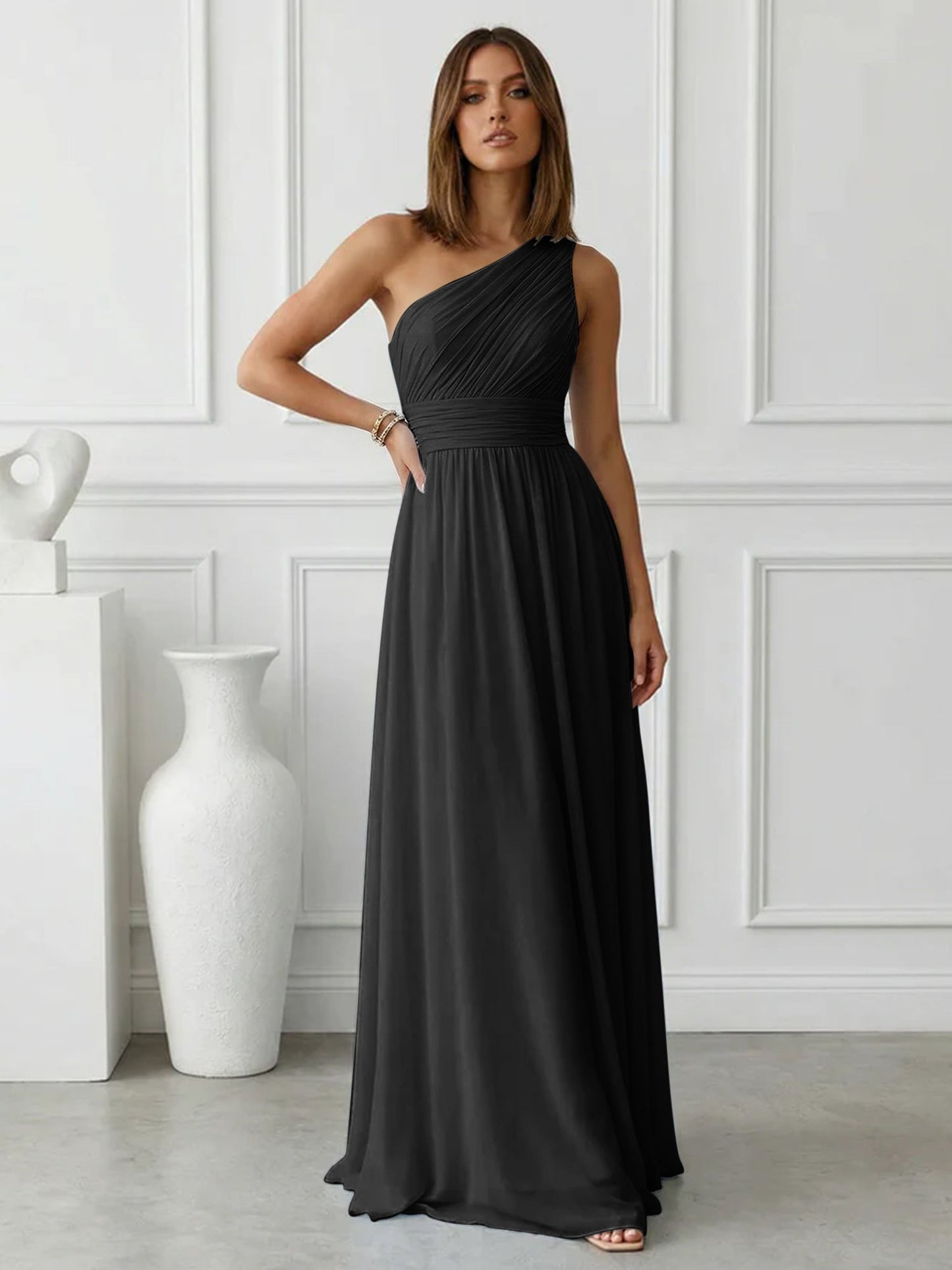 Azure | One Shoulder Ruched Chiffon Maxi Formal Bridesmaid Dress
