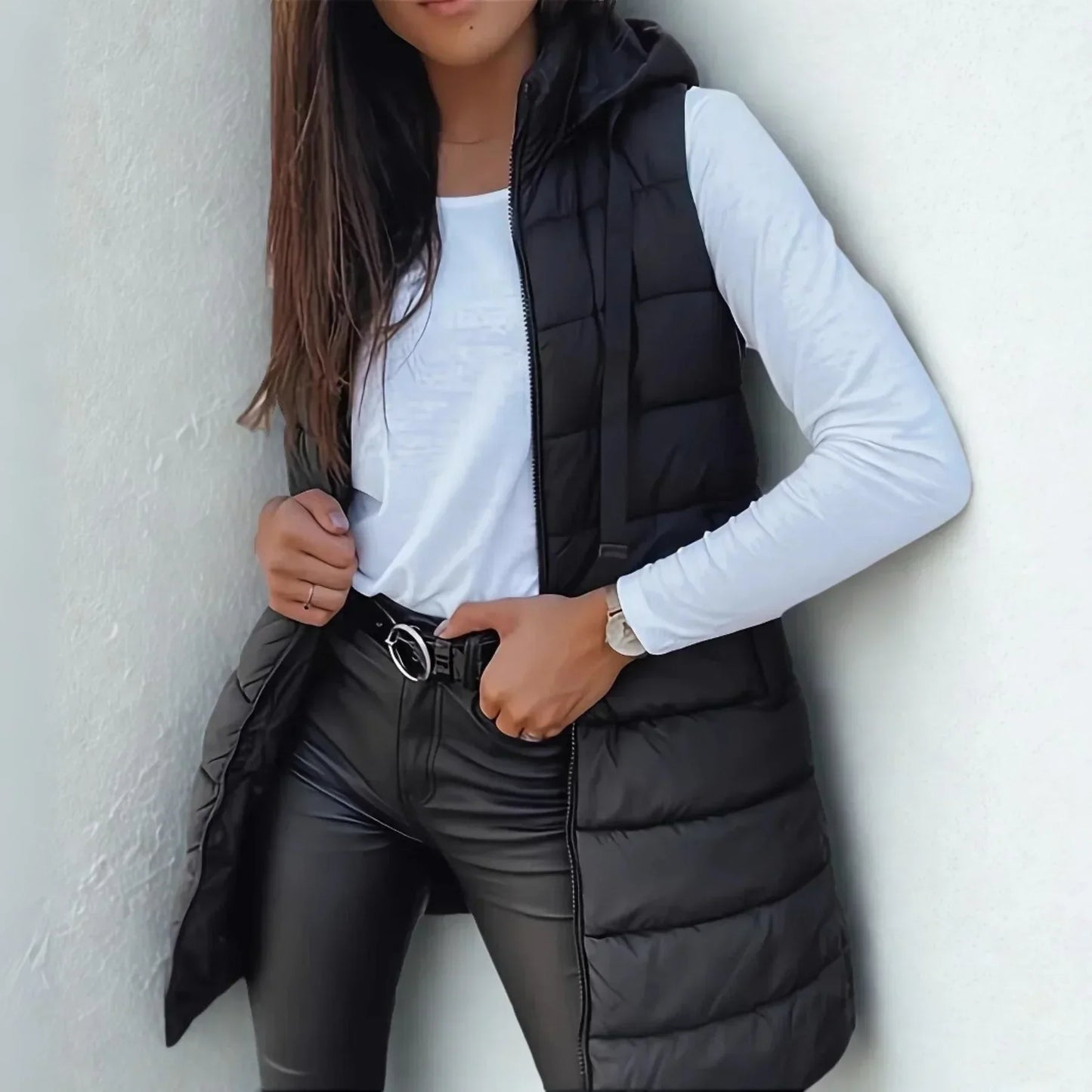 Raine | Women's Sleeveless Hooded Longline Puffer Vest