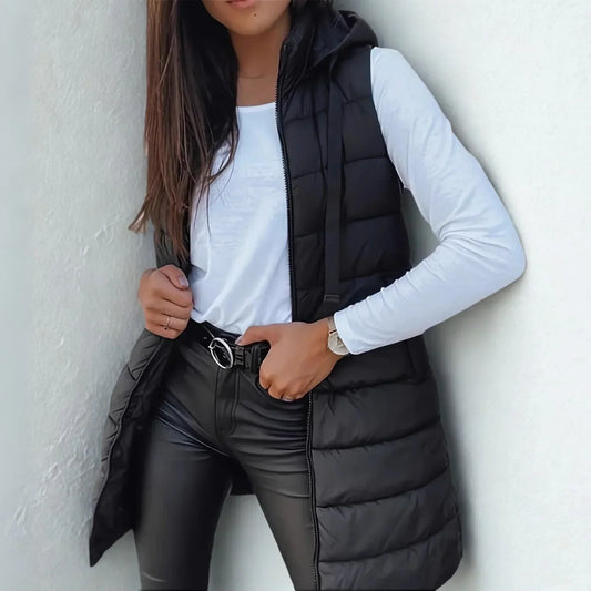 Raine | Women's Sleeveless Hooded Longline Puffer Vest