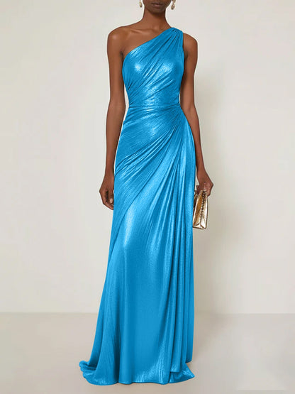 Luxe | One Shoulder Silk Ruffle Maxi Formal Bridesmaid Dress