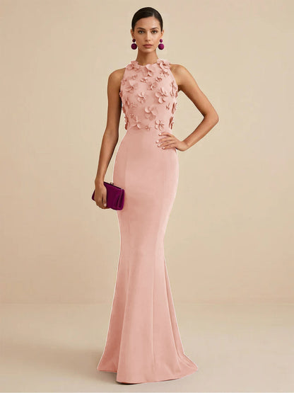 Fucia | High Neck Floral Mermaid Formal Bridesmaid Dress