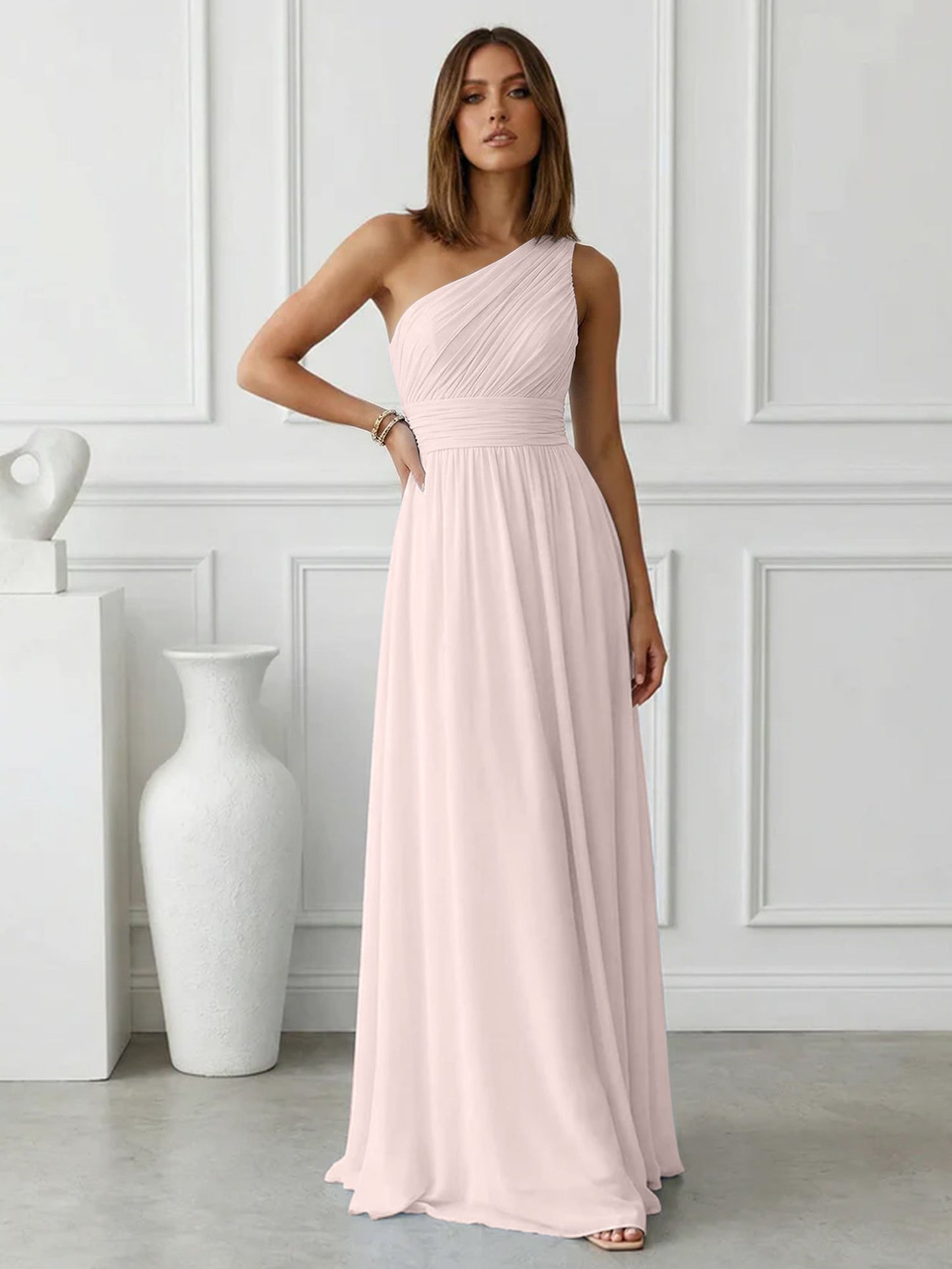 Azure | One Shoulder Ruched Chiffon Maxi Formal Bridesmaid Dress