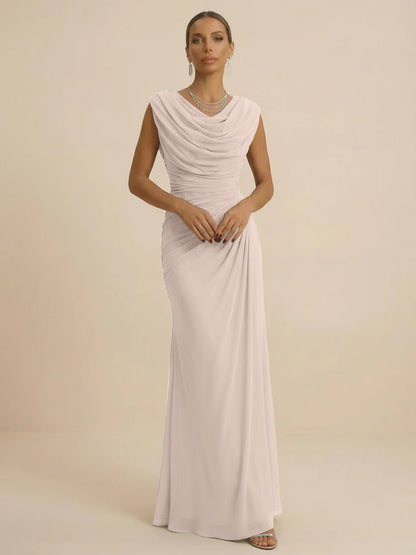 Mist | Draped Cowl Neck Ruched Chiffon Wedding Guest Dress