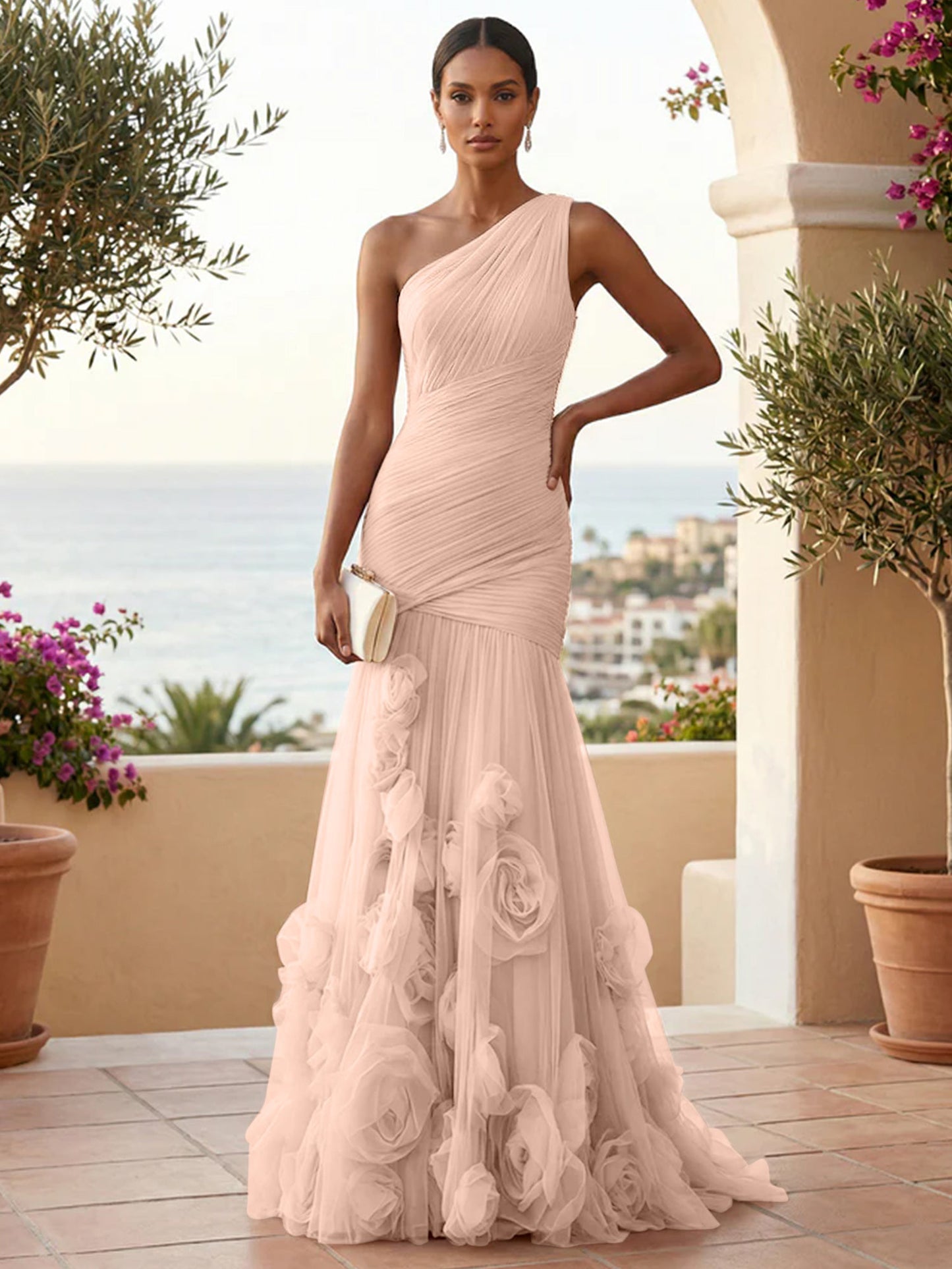 Eden | One Shoulder Floral Tulle Mermaid Bridesmaid Dress