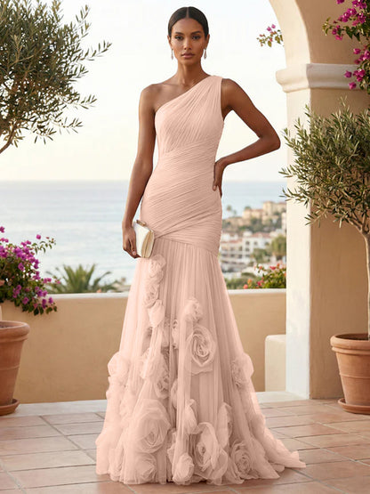 Eden | One Shoulder Floral Tulle Mermaid Bridesmaid Dress