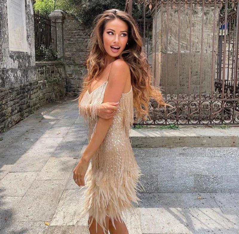 Margaret | Luxury Fringe Feather Cocktail Mini Dress