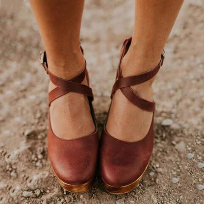 Aspen | Crossover Ankle Strap Wooden Wedge-Heel Heels