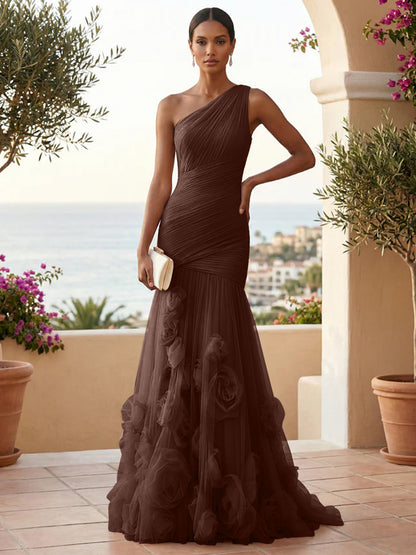 Eden | One Shoulder Floral Tulle Mermaid Bridesmaid Dress