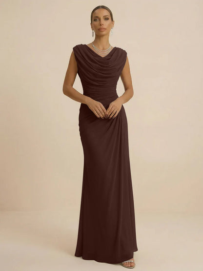 Mist | Draped Cowl Neck Ruched Chiffon Wedding Guest Dress
