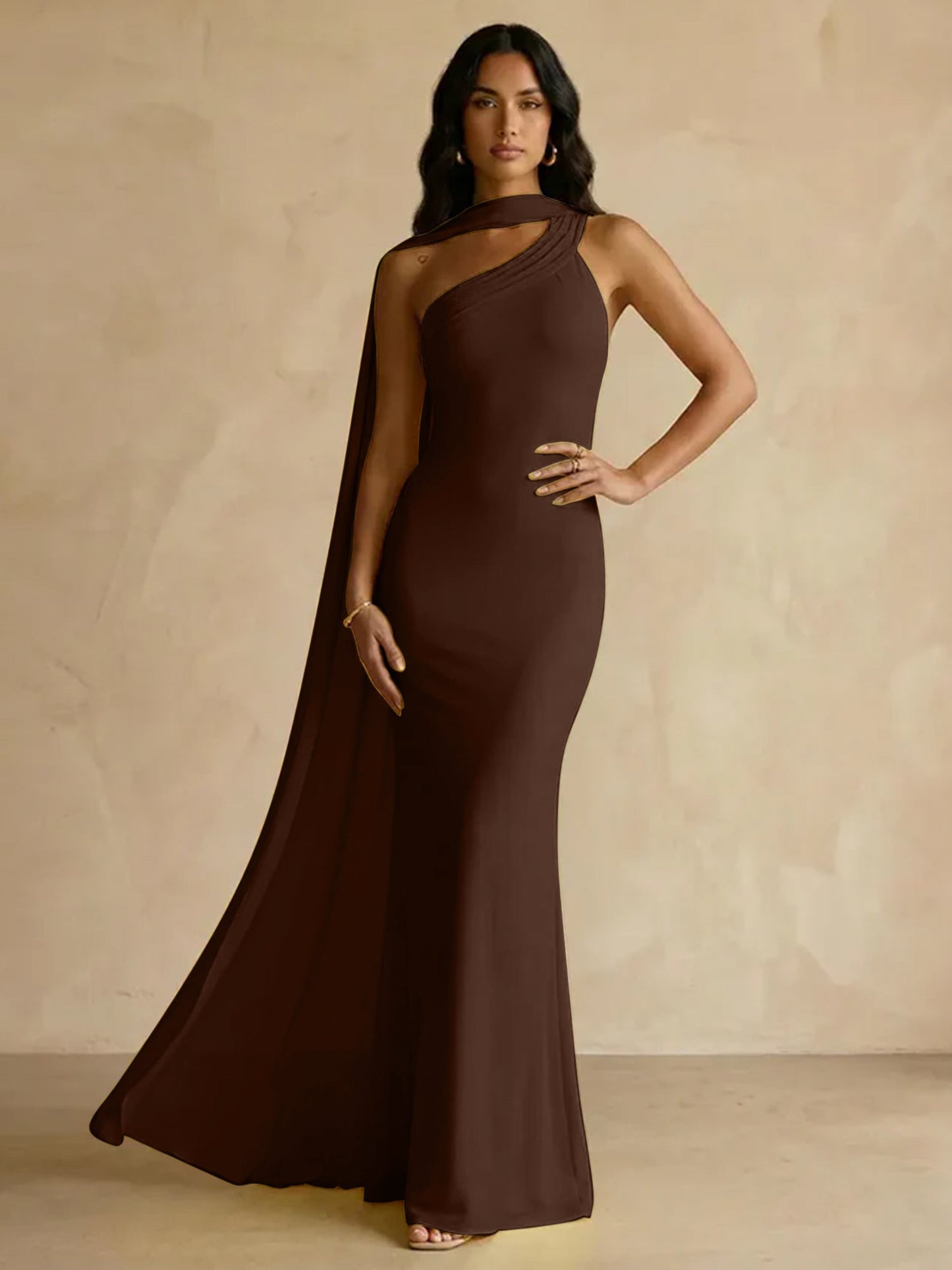 Capey | One Shoulder Crepe Sheath Chiffon Bridesmaid Dress