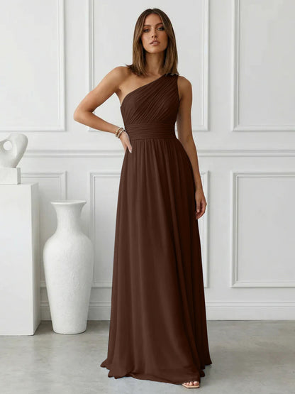 Azure | One Shoulder Ruched Chiffon Maxi Formal Bridesmaid Dress