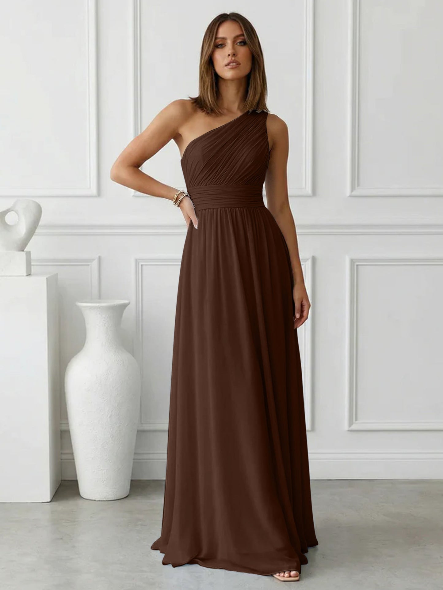 Azure | One Shoulder Ruched Chiffon Maxi Formal Bridesmaid Dress