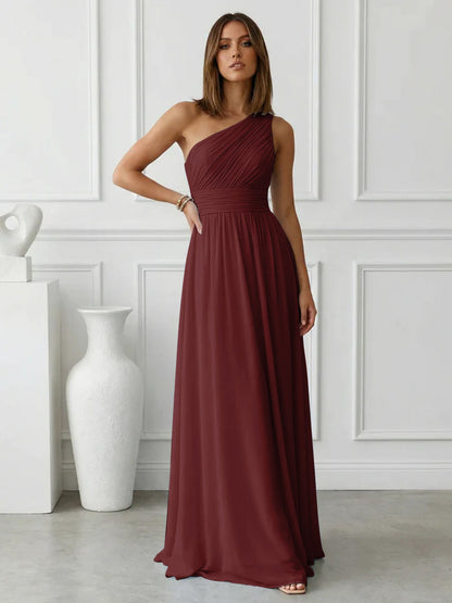 Azure | One Shoulder Ruched Chiffon Maxi Formal Bridesmaid Dress