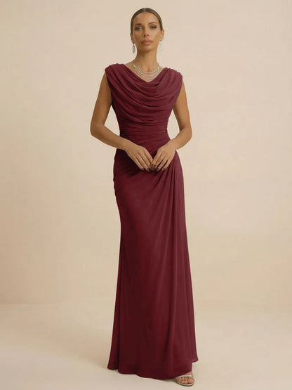 Mist | Draped Cowl Neck Ruched Chiffon Wedding Guest Dress