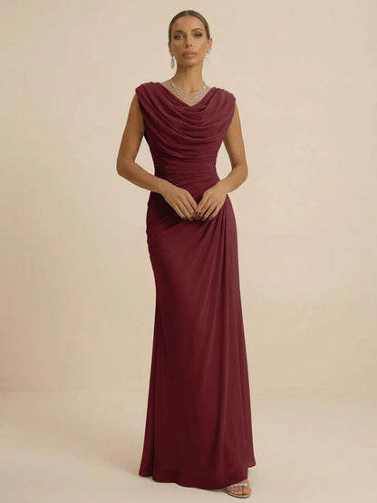 Mist | Draped Cowl Neck Ruched Chiffon Wedding Guest Dress