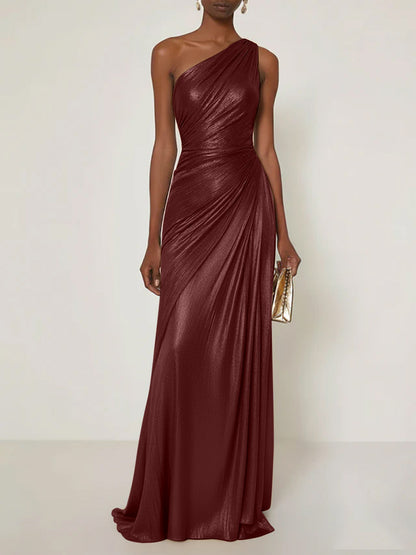 Luxe | One Shoulder Silk Ruffle Maxi Formal Bridesmaid Dress