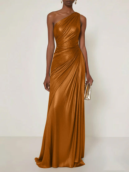 Luxe | One Shoulder Silk Ruffle Maxi Formal Bridesmaid Dress