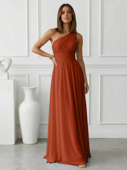 Azure | One Shoulder Ruched Chiffon Maxi Formal Bridesmaid Dress