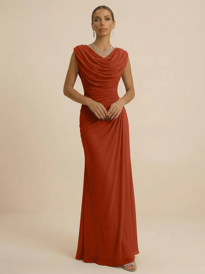 Mist | Draped Cowl Neck Ruched Chiffon Wedding Guest Dress