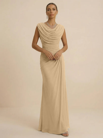 Mist | Draped Cowl Neck Ruched Chiffon Wedding Guest Dress